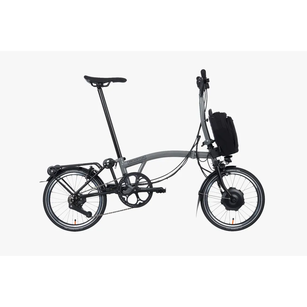 Brompton Electric P-line Urban Mid Bar Folding Bike With rack 2023 Storm Grey